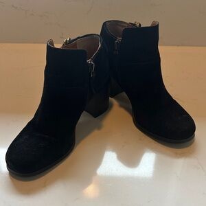 FRANCO SARTO Women’s Black Suede Ankle Booties with Block Heel